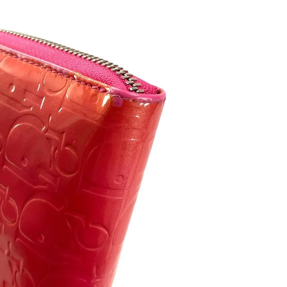 Christian Dior Pink Patent Leather Cannage Logo Zip Around Wallet Italy